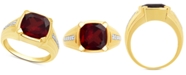 Macy's Men's Garnet (5-1/8 ct. t.w.) & Diamond (1/10 ct. t.w.) Ring in 18k Gold Over Sterling Silver